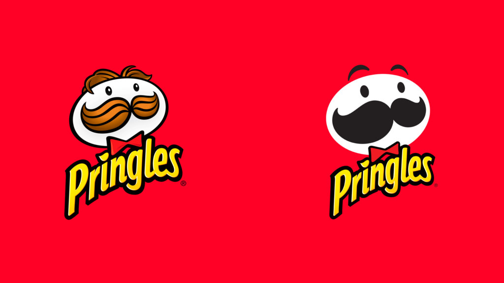 The Logo design for Pringles Chips then and now.